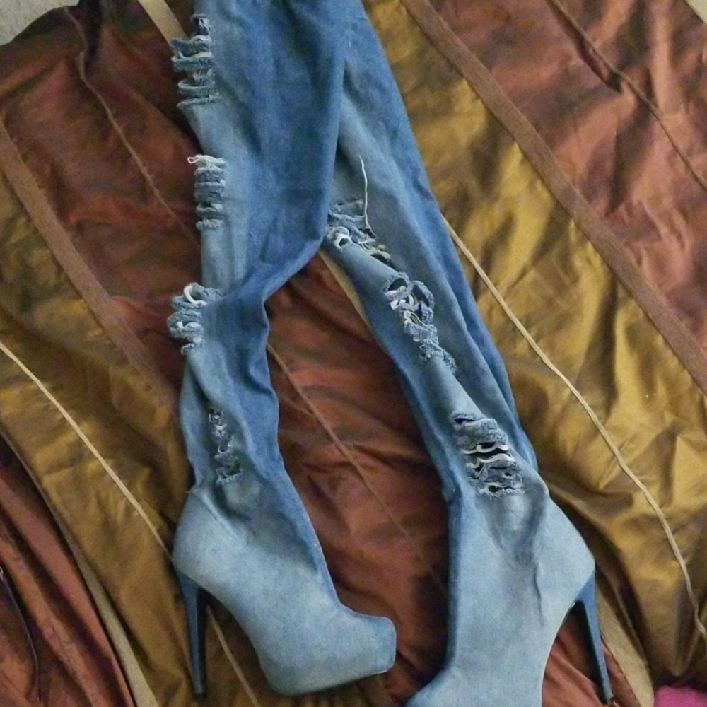 Thigh High Blue Jean Boots